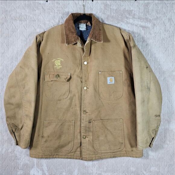 VTG 80s Carhartt Blanket Lined Chore Coat Mens L Duck Canvas Grunge Distressed - Picture 1 of 8